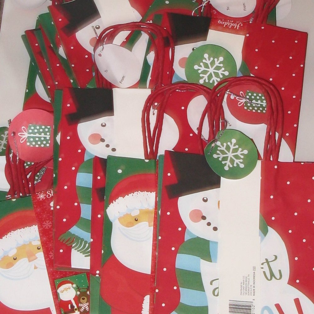 Lot of 11 Santa and Snowman set Small Gift bags